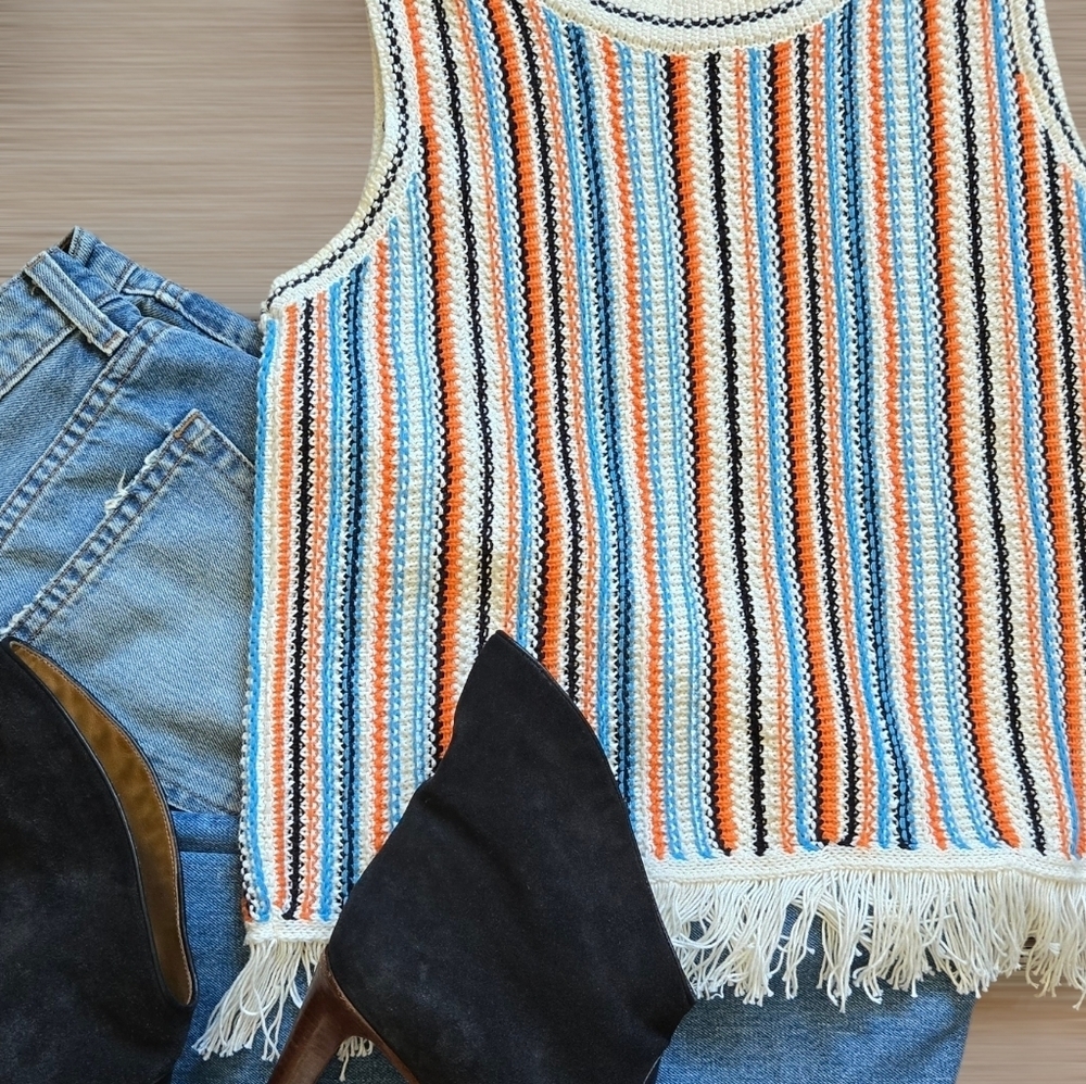 Lou & Grey For Loft Fringe Striped Multicolor Boho Style Tank Size Small - Picture 10 of 12